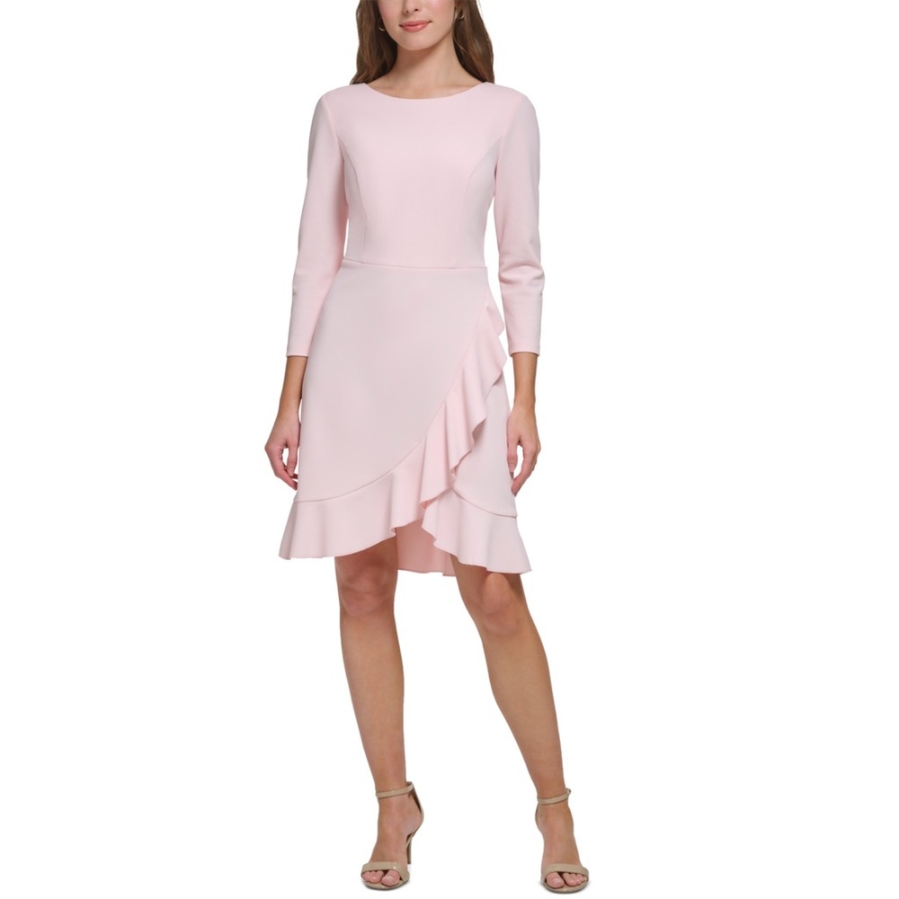 Tommy Hilfiger | scoop neck ruffle trim 3/4 sleeve dress